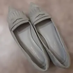 新品ポインテッド キルト フラットシューズ24.5グレー