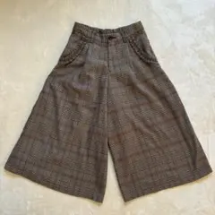 リンジィ 茶 グレー 150 グレンチェック柄 タック入りワイドパンツ 女の子のサムネイル