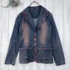 ☆Dupre-2 デニム ブレザージャケットダークブルー ピンクステッチ