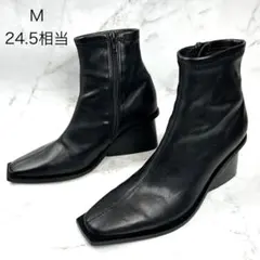 HARE ハレ ブーツ ストレッチ スクエア サイドジップ ブラック 24.5のサムネイル