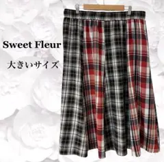 『スウィートフルール』ロング スカート 【6L】黒 チェック 大きい
