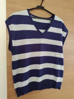 ボーダー　ニットベスト　エコー　大きめサイズ