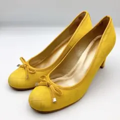 mon loupリボンパンプス 23.5cm 黄色 キルティング ヒール 日本製
