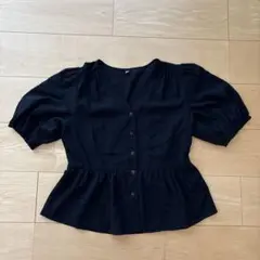 UNIQLO 半袖 ペプラム ブラウス ブラックのサムネイル