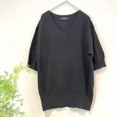 【ユナイテッドアローズ】Vネック♡リブカットソー／半袖薄手／無地黒／春夏初秋服