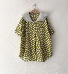 vintage昭和レトロ古着オーガンジー重ね襟ドット柄ブラウス