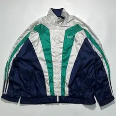 80s アディダス ナイロンジャケット XL 紺 白 緑 マルチ ☆.7511