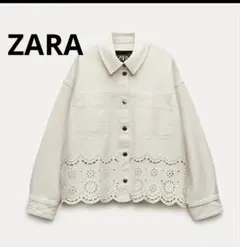 ZARA アイボリー刺繍ジャケット X S 美品　ホワイトデニム