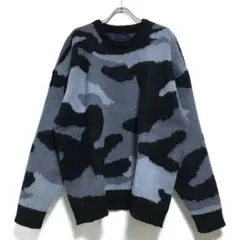 新品 カモフラ柄 オーバーサイズ ニット セーター メンズ 長袖 ブラック L