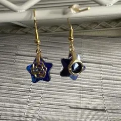 星型クリスタルピアス バラデザイン金具ステンレス