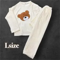 くま柄 ふわふわ パジャマ上下 クリームベージュ春OK L相当 新品✨