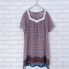 美品 シネマクラブ 花柄チュニックワンピース シアー レース プロヴァンス風のサムネイル