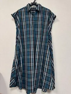 シューラルー　ワンピース　チェック　グリーン　フレアワンピース