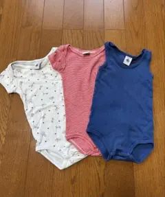 プチバトー67cm 春夏肌着　ボディスーツ 3点セット (白・赤・青)
