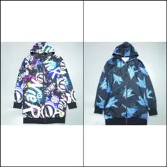 2点 4719 4714ニーアクロージング 総柄ロングジップアップパーカー