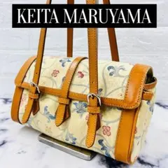 【希少】ケイタマルヤマ 花柄 刺繍 ハンド ショルダーバッグ 肩掛け レザー 布