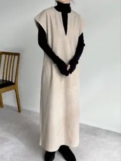 キーネック ロングワンピース