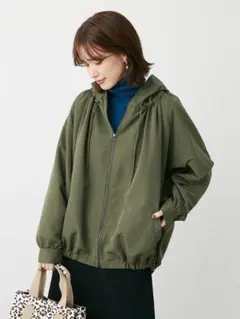 446.Green Parks：furry rateギャザーネックフードブルゾン