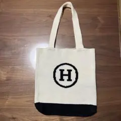 Hロゴ入りトートバッグ アイボリーと黒