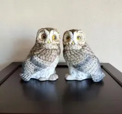 青芳 フクロウ　梟　置物　2つセット　陶器　森元青芳　砥部焼　貴重 ⑦ 青芳 フクロウ 梟 2点セット 陶器 森元青芳 砥部焼 オブジェ 置物