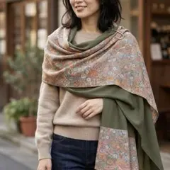 着物 リメイク ストール オレンジ系 × 緑