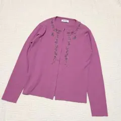 SCAPA スキャパ ビジュー＆刺繍ニットカーディガン パープル ピンク系38のサムネイル