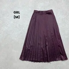 GRL/サテン風プリーツスカート/M/ワイン/光沢感/綺麗め/上品