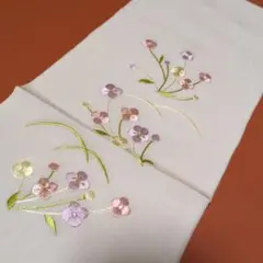 花柄刺繍 半襟 白