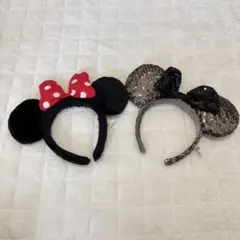 ディズニー カチューシャ 2点セット ミニー スパンコール リボン