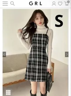 【美品】ツイードチェック　ミニワンピース　グレイル