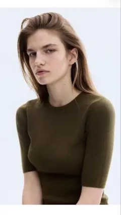 今期H&M/ハーフスリーブニットトップス/khaki/S