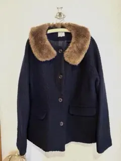 samansa mos2 SM2 ファー襟付きショートコート　ネイビー