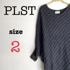 PLST プラステ【2】斜めボーダートップス　レディース　長袖ニット　グレー