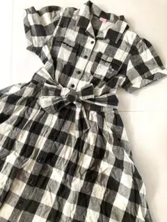 mezzo pianoチェック柄の半袖ワンピース 黒