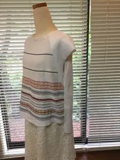 ZARA 涼しげカットソー 幾何学模様 ボーダー レース M〜L