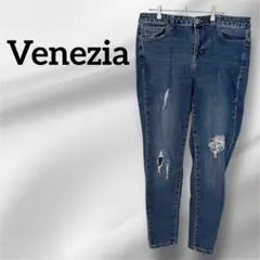 1点もの❣️Venezia レディース長ズボン　デニム　ブルー　大きいサイズ