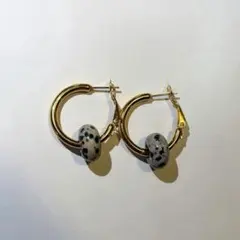 ゴールドフープピアス ストーン付き　ハンドメイド