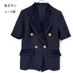J&R ジェイアンドアール レース襟 ダブルジャケット 金ボタン 黒 M Y2Kのサムネイル