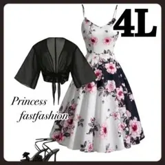 【4L】即コーデ♡ ピンクFlowerワンピース＆羽織りシャツ 大きいサイズ