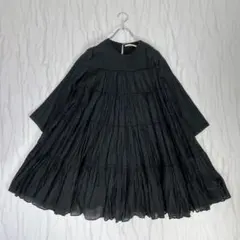 ヌキテパ コットンボイルパネルスリーブワンピース ティアード 黒 21SS