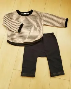 ベビー服 上下セット ボーダートレーナー デニム風レギンスパンツ