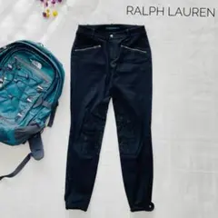美品　ラルフローレン　ストレッチパンツ　ワンポイントレザー　２　M　　ブラック