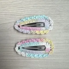 【ハンドメイド】ヘアピン 2個セット かぎ針編み パステル レインボー