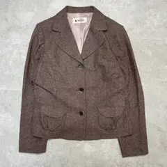 90s ジャケット カシミヤ混 ピンクブラウン ツイード 昭和レトロ アウターのサムネイル