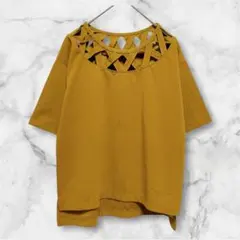 ページボーイ ＊ デコルテデザインTシャツ カットソー 半袖 編み込み 黄 Fのサムネイル