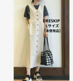 【未使用品】 DRESKIP Vネックジャンスカ 洗える フレアシルエット L