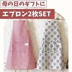 北欧柄 エプロン 2枚 ホワイト 赤ギンガムチェック カフェ 新生活 母の日