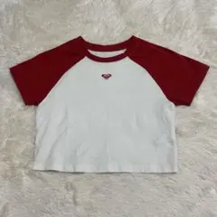 ROXY 半袖 Tシャツ Sサイズ 短丈 ホワイト レッド