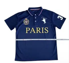 メンズ ポロシャツ ネイビー PARIS ロゴ入り
