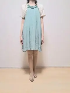 最終割引 2wayボレロ付き ミントグリーン フラワーモチーフ Aラインドレス